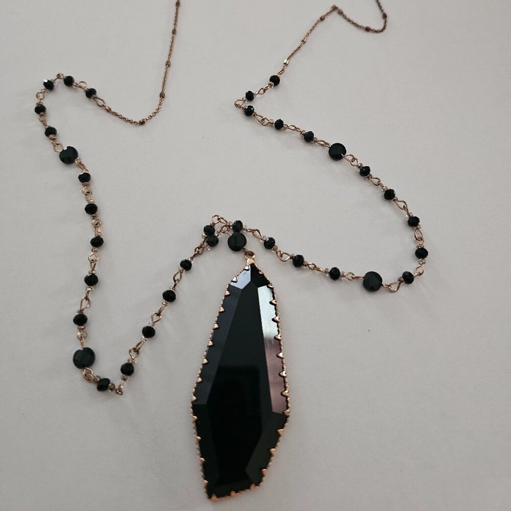 Long Black Gemstone Necklace